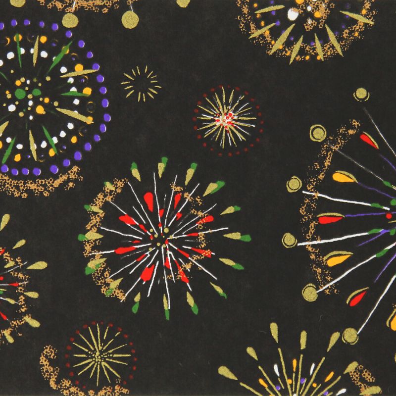 grande feuille papier japonais, YUZEN WASHI, noir, motif feu d'artifice - HANABI