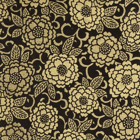 grande feuille papier japonais, YUZEN WASHI, noir, pivoines, BOTAN