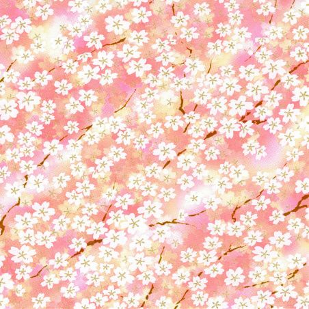 grande feuille papier japonais, YUZEN WASHI, rose, fleurs de Sakura