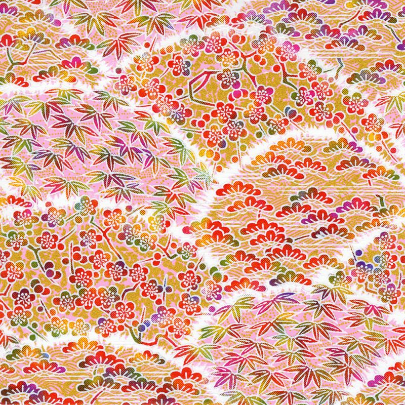 grande feuille papier japonais, YUZEN WASHI, arbres de saison printemps