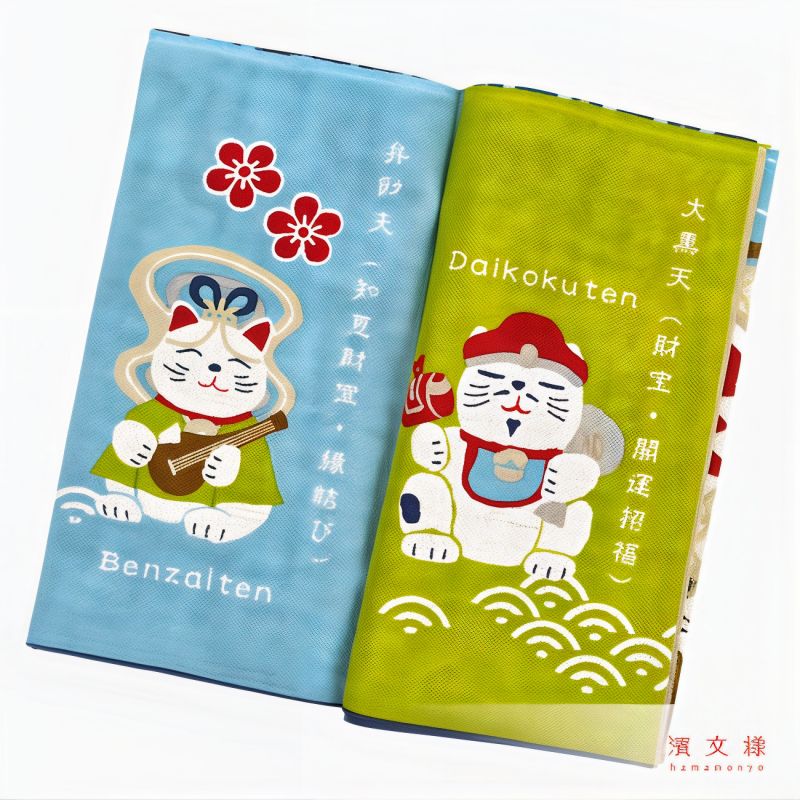 Cotton towel, TENUGUI, Seven gods of good fortune for cats