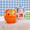 Japanische Puppe, DARUMA in heißen Quellen, blau und weiß, Onsen