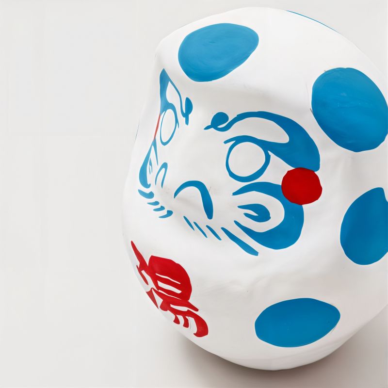 Muñeca japonesa, DARUMA en aguas termales, azul y blanco, Onsen