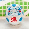 Japanische Puppe, DARUMA in heißen Quellen, blau und weiß, Onsen