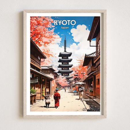 Japanese poster / illustration "KYOTO" a street in Kyoto, by ダヴィッド