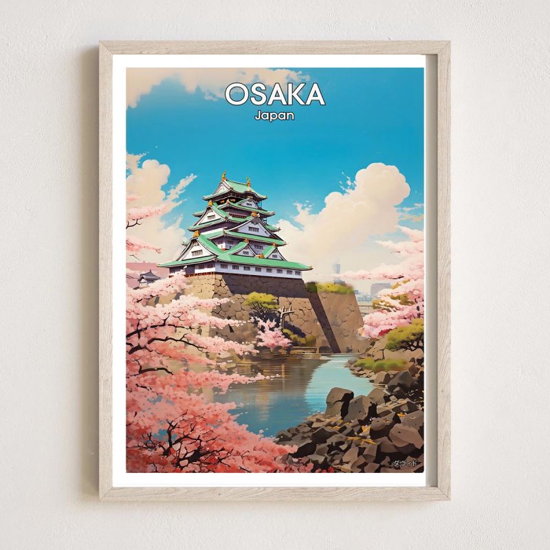 affiche / illustration japonaises "OSAKA" Château d'Osaka, by ダヴィッド