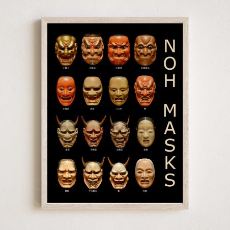 Japanische Illustration, Noh-Masken, von ダヴィッド