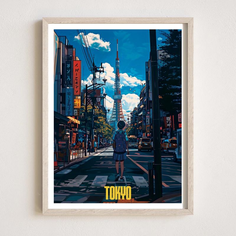 Japanese illustration "ALONE IN TOKYO", walking in the streets of Tokyo, by ダヴィッド