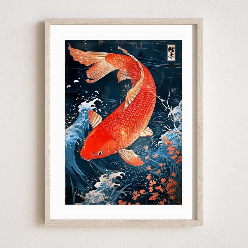 Ilustración japonesa "Koï" La carpa saltando el río, de ダヴィッド