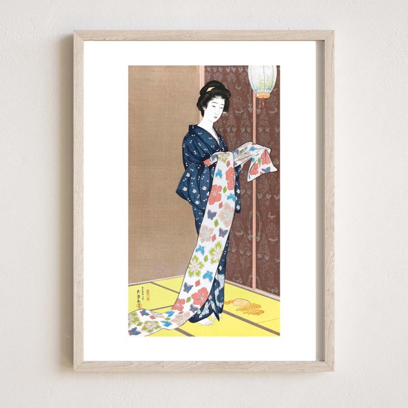 Reproduction d'estampe japonaise, Goyō Hashiguchi, Femme au OBI