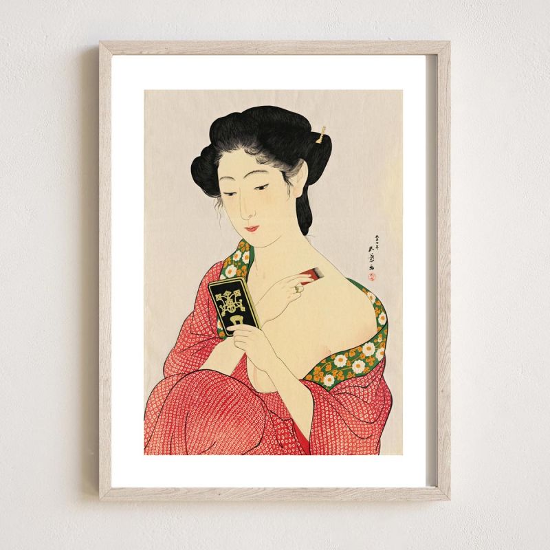 Reproduction d'estampe japonaise, Goyō Hashiguchi, Femme se poudrant