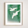 Japanese print, Two Herons flying freely, OHARA KOSON