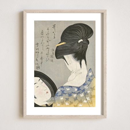 Reproduktion des japanischen Drucks UTAMARO, japanische Geisha, die ihren Hals pudert