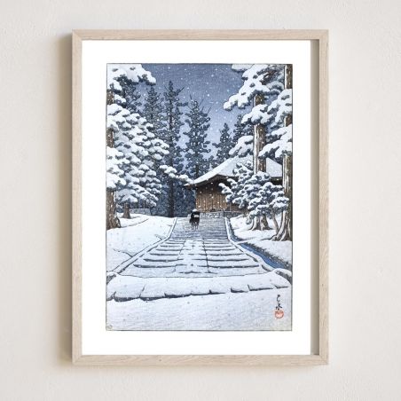 Reproducción impresa de Kawase Hasui, Konjikido en la nieve, Hiraizumi, Hiraizumi Konjikido Konjiki