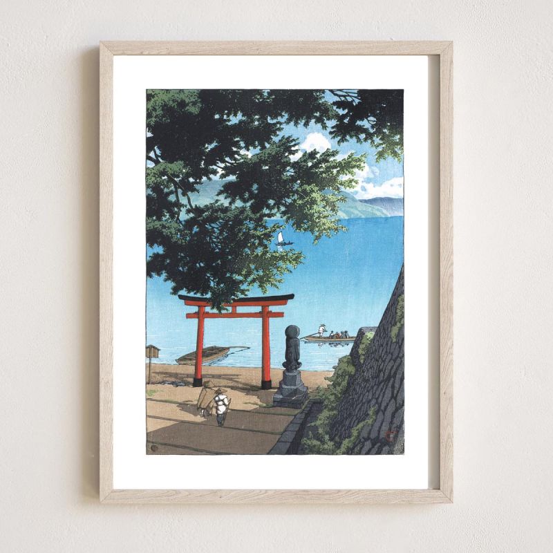 Kawase Hasui Print Reproduction, Chuzenji Temple at Utagahama Beach, Chuzen-ji Utagahama