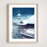 Reproducción impresa de Kawase Hasui, Spring Snow at Kiyomizu Temple en Kioto, Haru no yuki, Kyo no Kiyomizu