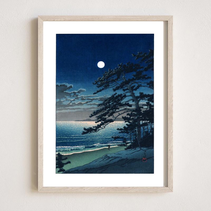 Kawase Hasui Print Reproduktion, Frühlingsmond, Ninomiya Beach, Haru no tsuki, Ninomiya kaigan