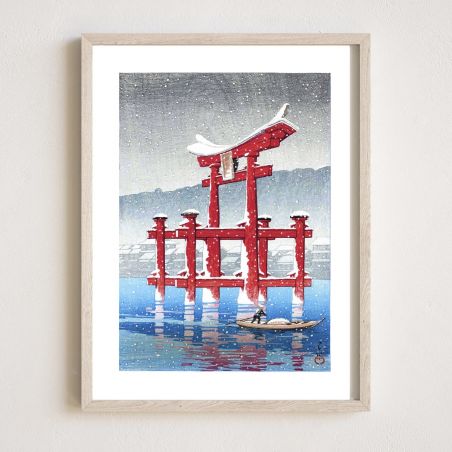 Print reproduction of Kawase Hasui, Snow in Miyajima, Yuki no Miyajima