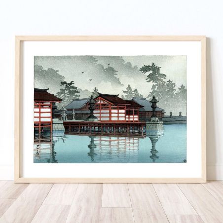 Reproduction d'estampe de Kawase Hasui, Miyajima dans le brouillard, Kirino Miyajima