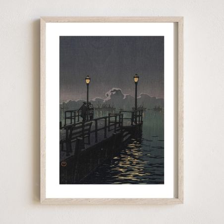 Riproduzione della stampa di Kawase Hasui, Night Port in Otaru, Otaru no Hatoba