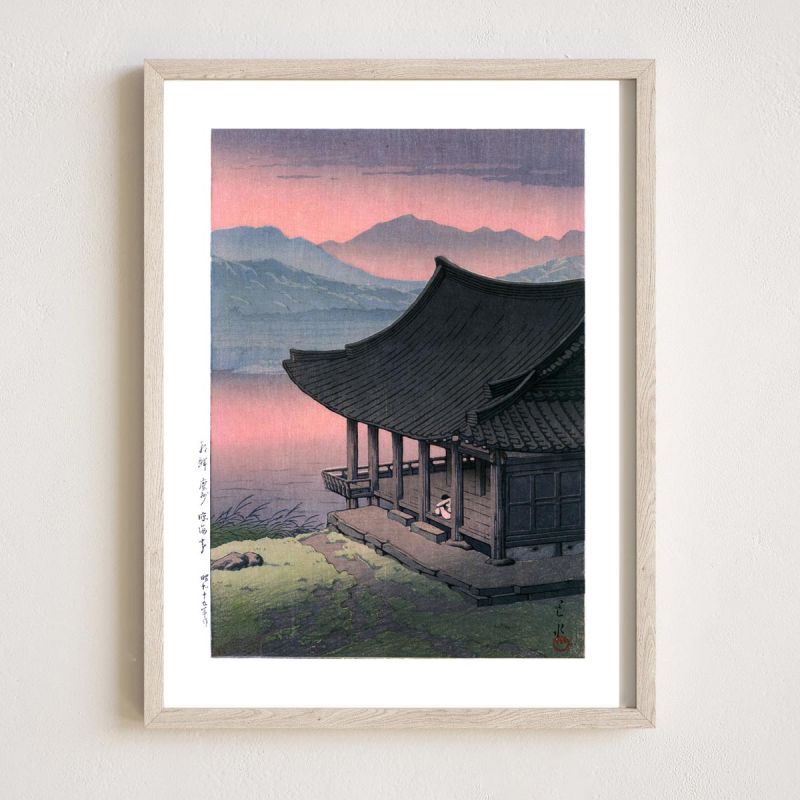 riproduzione a stampa di Kawase Hasui, Padiglione Imhae, Kyongju, Corea, Zoku Chosen fukei, Chosen Keishu Rinkaitei