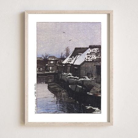 Druck Reproduktion von Kawase Hasui, Anhaltender Schnee in Urayasu