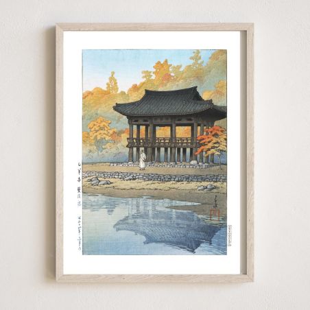 Reproduction d'estampe de Kawase Hasui, Pavillon Sanggye, temple Paekyang, Byakuyoji Sokeikaku