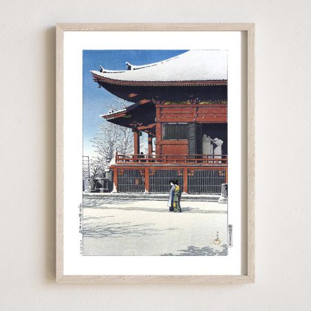 Reproduction d'estampe de Kawase Hasui, Ciel dégagé après la neige, Asakusa Kannon no yukibare