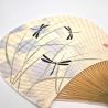 Japanese non-folding uchiwa fan in paper and bamboo with black Dragonfly pattern, TONBO NOWARU, 38x24.5 cm