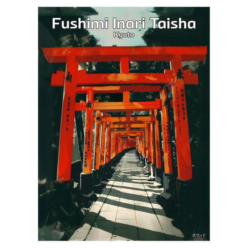 Illustrazione giapponese del santuario Fushimi Inari Taisha a Kyoto, di ダヴィッド