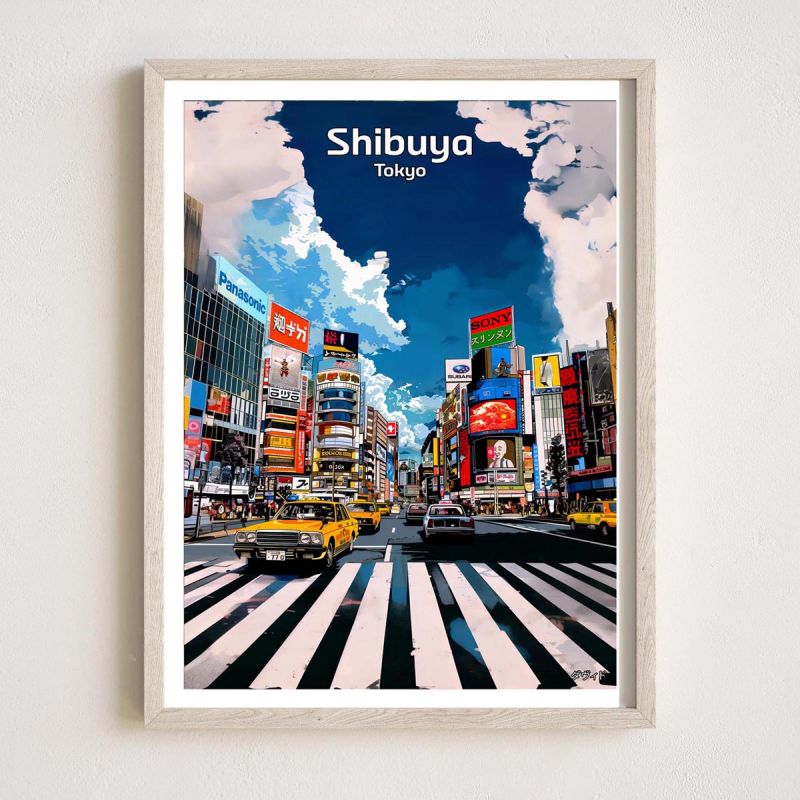 Illustrazione giapponese del quartiere Shibuya a Tokyo, di ダヴィッド