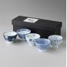 Set of 5 Japanese ceramic tea bowls - AIZOME GOSO SENCHA