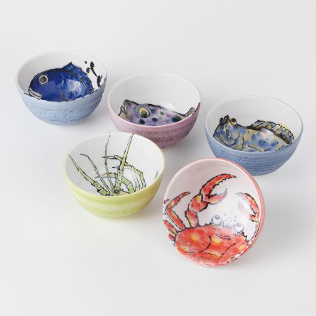 Set of 5 Japanese rice bowls Deco fish 16M91145