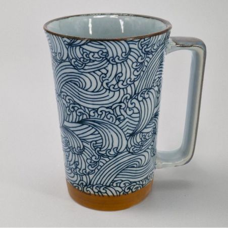 Taza de té japonesa grande de cerámica - Azul Aranami