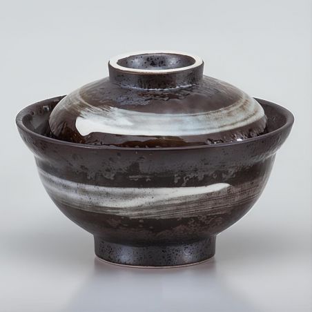 Japanese bowl with lid, swirl pattern - UZUSHIO