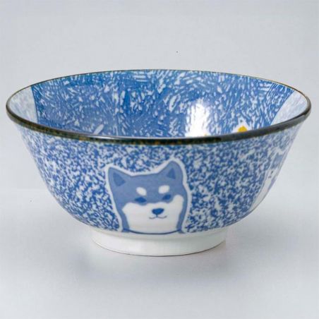 Japanische Ramenschale aus blauer Keramik mit Shiba-Hundemuster – SHIBAINU