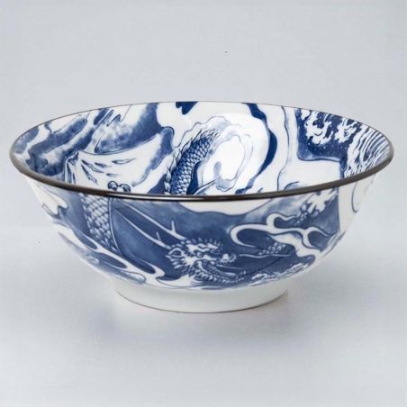 Ciotola per ramen giapponese in ceramica blu con motivo drago e Monte Fuji - RYU TO FUJISAN