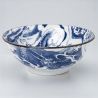 Japanese ceramic ramen bowl in blue with dragon and Mount Fuji pattern - RYU TO FUJISAN