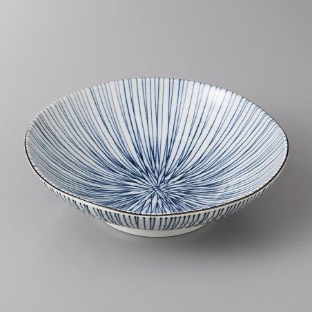 Small Japanese ceramic plate with line pattern - RAIN