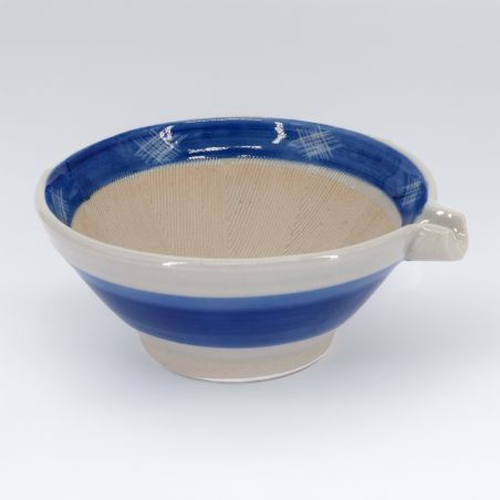 Japanese suribachi ceramic bowl with spout - SOSOGIGUCHI - blue and white