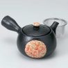 Teiera giapponese in ceramica kyusu con filtro e interno smaltato, cerchio floreale nero - HANA NO WA