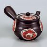 Tetera japonesa de cerámica kyusu con filtro e interior esmaltado, negro, flores grandes - OKINA HANA