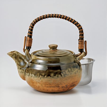 japanese brown ceramic teapot with handle IRABO