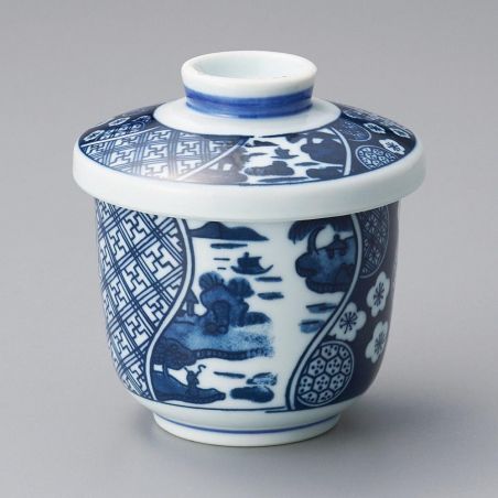 Tasse japonaise avec couvercle chawan mushi, paysage traditionnel - KYO SANSUI