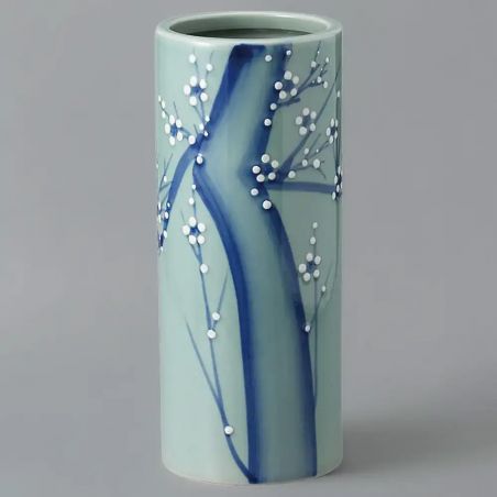 Japanische hohe Vase, blau, Pflaumenblüten, Ø8,5cm, AOJI UME