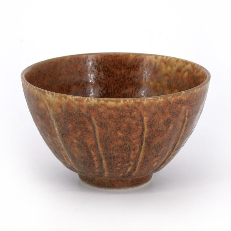 Japanese ceramic tea bowl, orange brown, SEJIGURIN 1