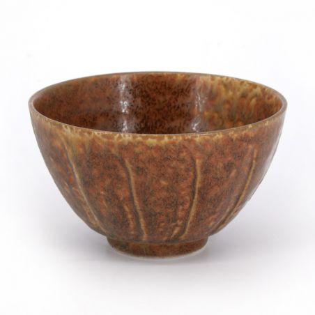 Japanese ceramic tea bowl, orange brown, SEJIGURIN 1