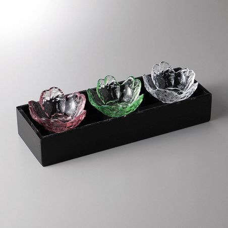 Trio kleiner japanischer Glasbehälter, Kirschblüten - GARASU