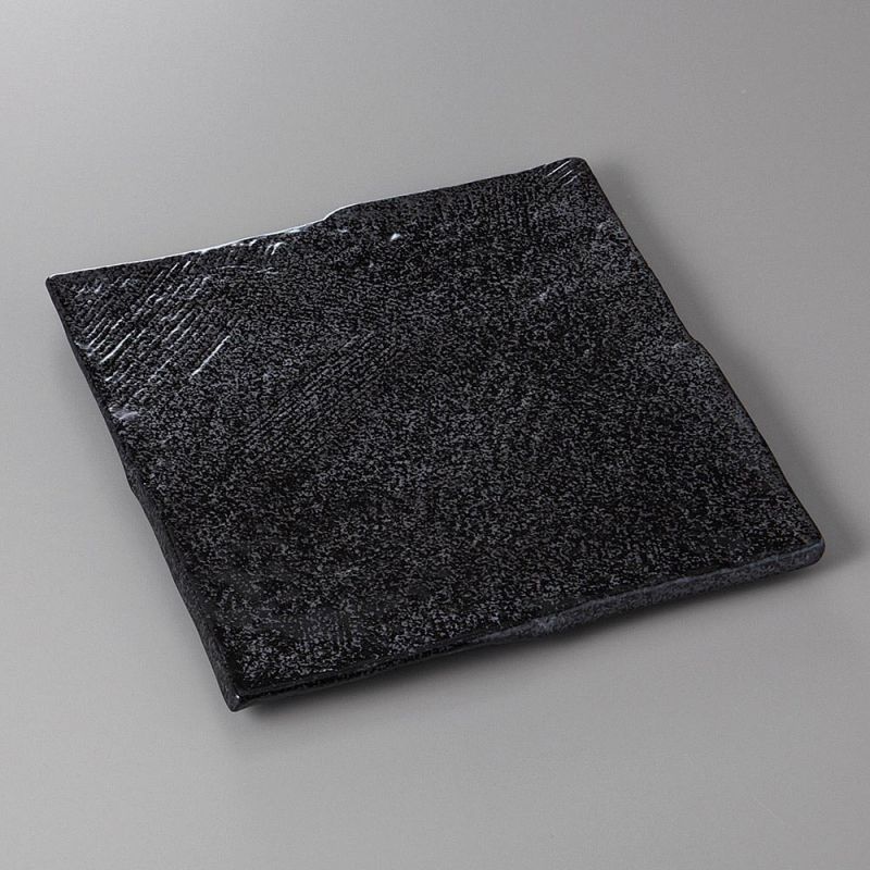 Japanese square black ceramic plate - IBUSHI SHINGEN