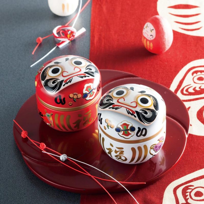 Boîte à thé japonaise blanche en métal, DARUMA, 150g